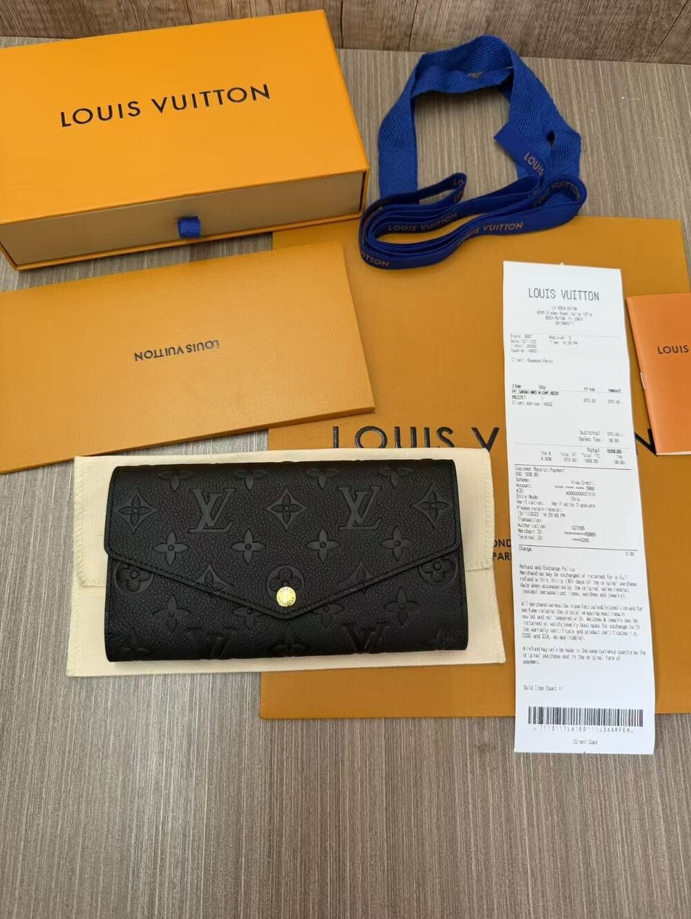 Louis Vuitton Black Embossed Monogram Envelope Wallet with Gold Snap
